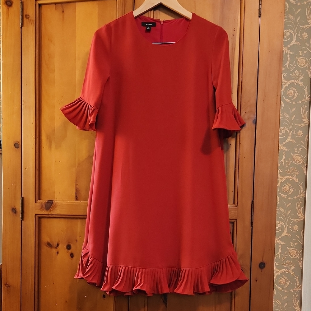 Alfani Red Midi Dress with Ruffle Sleeves